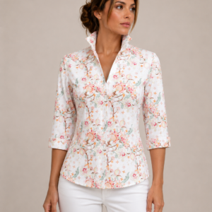W075 vzorčasta bluza z visokim ovratnikom