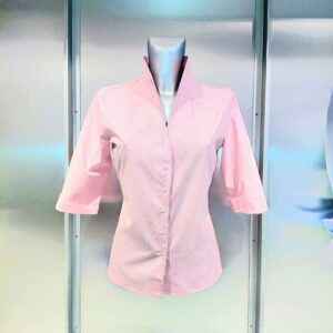 W075 črtasta bluza z visokim ovratnikom