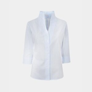W075 črtasta bluza z visokim ovratnikom